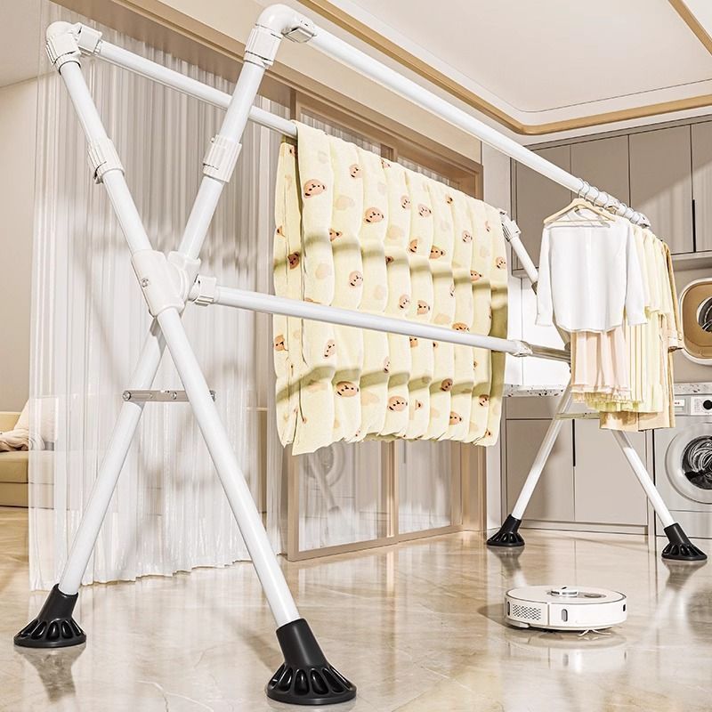 工場直送バルコニーX型折りたたみ物干しラック床置き屋内家庭用寝室バルコニーダブルポール屋外キルト乾燥|undefined