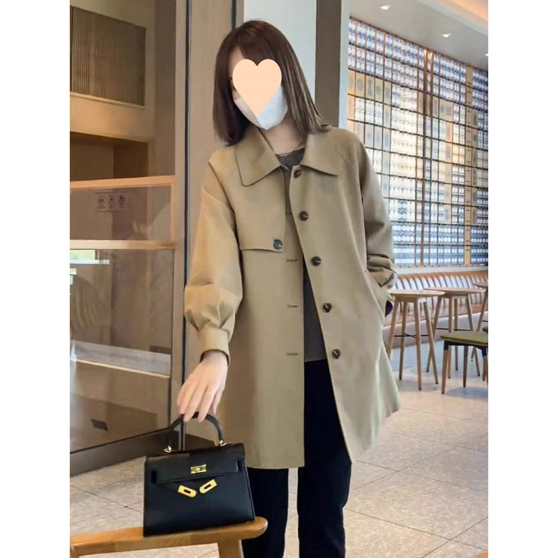 中长款高级感风衣女春秋季新款韩版宽松百搭气质卡其色大衣外套女|undefined