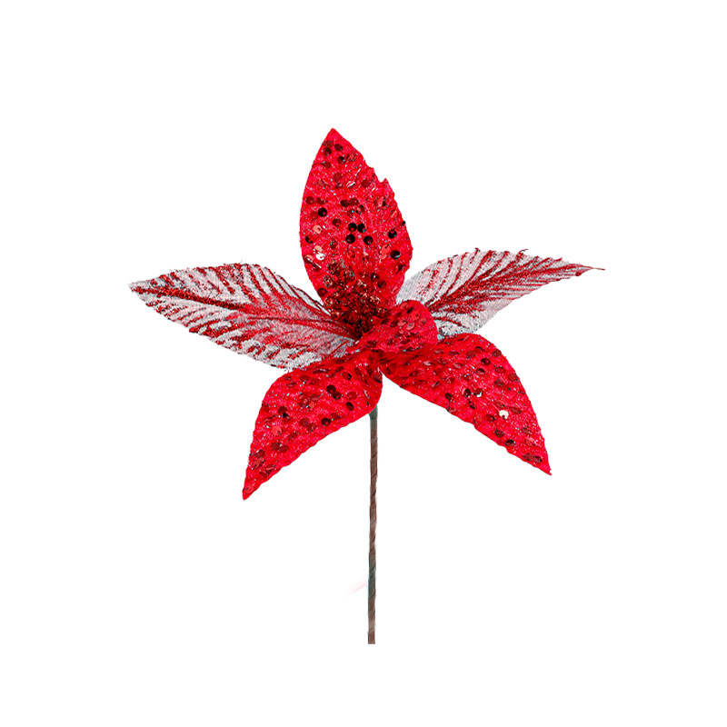 Nuevo producto 26CM tela de alta calidad flores de Navidad polvo de oro flor de polvo de polvo flor de Navidad decoración de caña de corolla