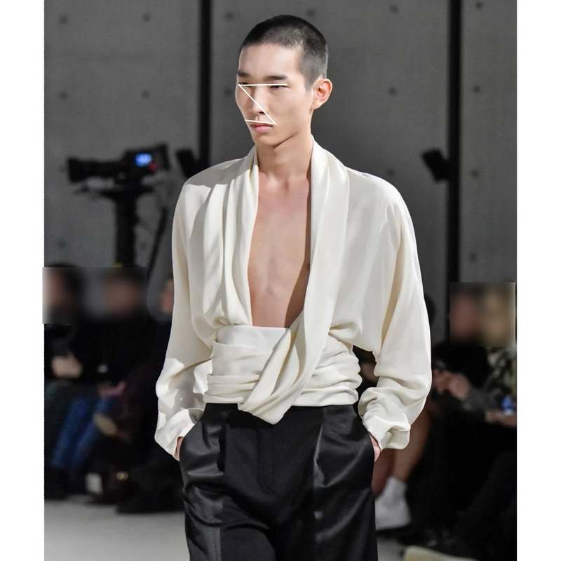 In-Stock French Design Draped Low-Cut Waist-Cinching Pleated Long-Sleeve Shirt High-End Light Luxury Satin Top