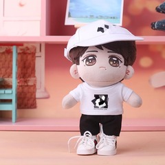 Star Kids White T-Shirt and White Baseball Cap Matching Set 20cm Kids Clothing Cotton Doll Outfit