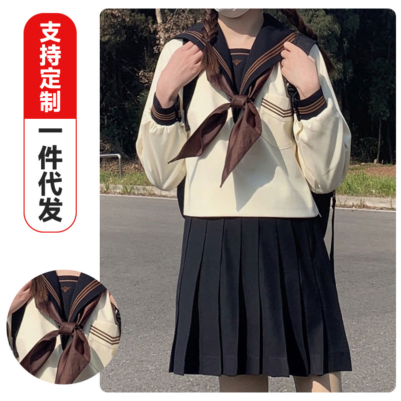 Authentic Jk Sailor Uniform Skirt Japanese Long-Sleeved School Uniform Autumn and Winter Sailor Uniform College Style Set Class Uniform in Stock