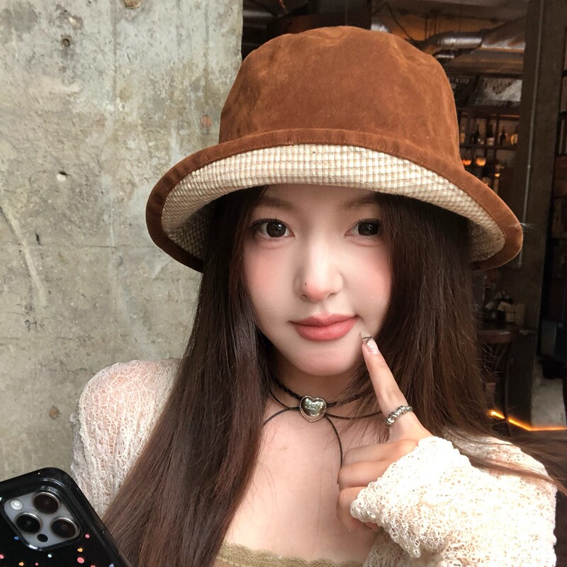 日系复古麂皮绒双面戴渔夫帽女秋冬季百搭显脸小盆帽防晒水桶帽子|undefined