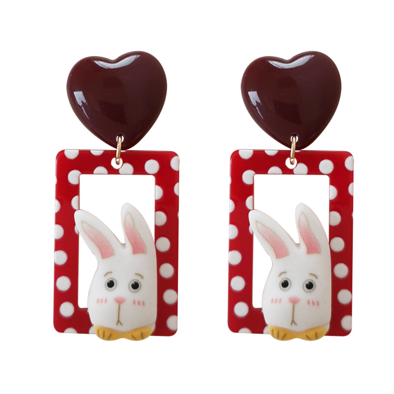 Sterling Silver Needle Japanese And Korean Ins Style Love Square Rabbit Cute Fun Creative Street Shooting Resin Earrings H4160 display picture 11