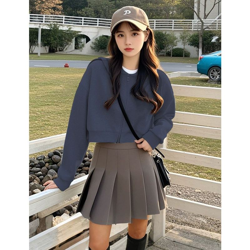 Short autumn sweatshirt, warm jacket with zipper