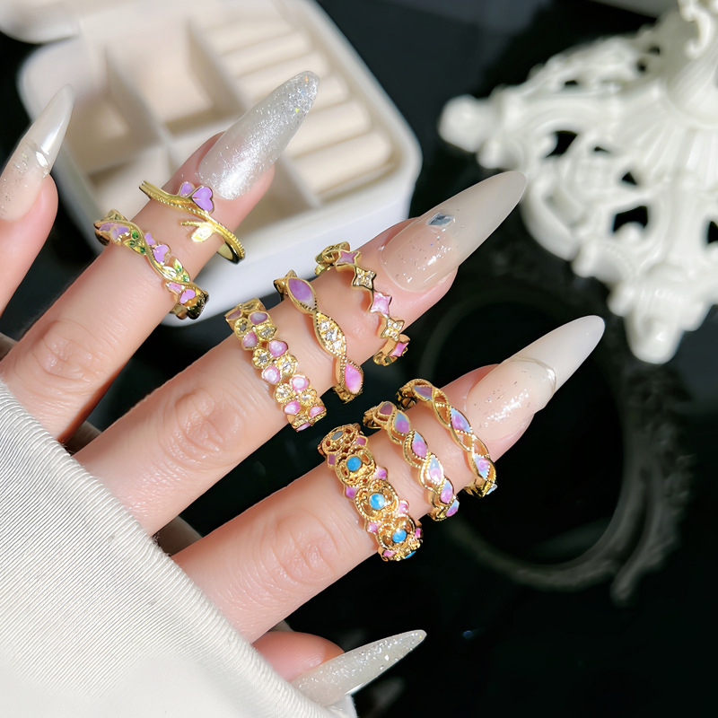 5g Weight Rings Classification 1 Piece Quantity Holiday, Daily Occasion Copper Material Flower Pattern All Seasons Season Women's Gender Enamel Design Vacation, Simple Style Style Wholesale Jewelry Vacation Simple Style Flower Copper Enamel Rings 2