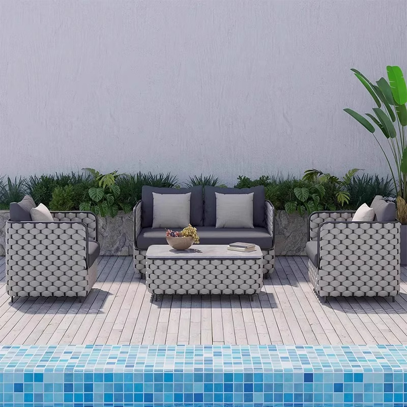 Sofá nórdico al aire libre patio terraza hotel jardín silla de caña sofá diseñador interior y exterior muebles de caña impermeables