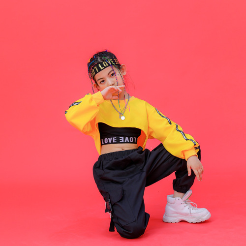 Hip-hop Fashion Kids Girl Jazz Dance Performance Topless Top Set June 1st Dance Performance Costume New Trendy