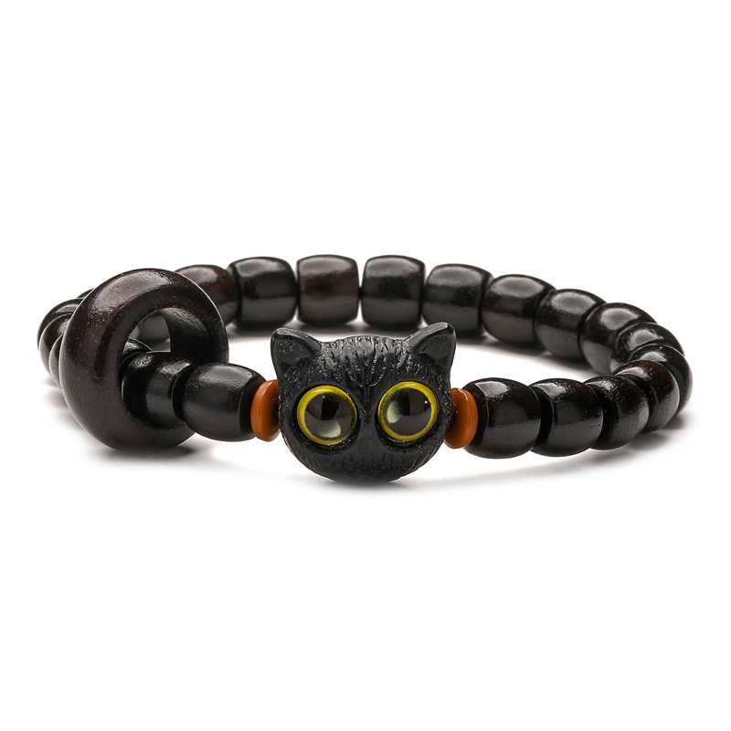 Pulsera de cuentas de piedra de ágata natural, polleras de cuentas de estilo chino para mujeres, personalidad de gatos, joyas de estilo nacional retro