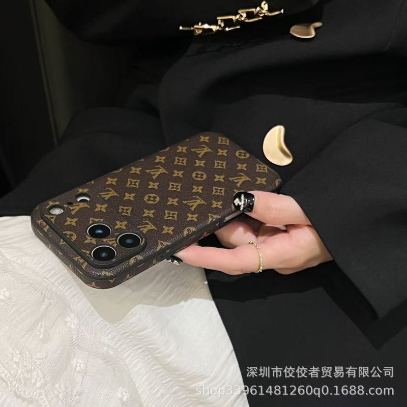 大牌全包镜头苹果17promax手机壳15/16适用iPhone老花皮质软壳新|undefined