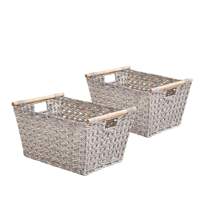 Caja de almacenamiento de ropa de tejido de caña de madera de estilo nórdico, cesta de almacenamiento de caña de tejido de caña, frutas, bocadillos, juguetes, artículos