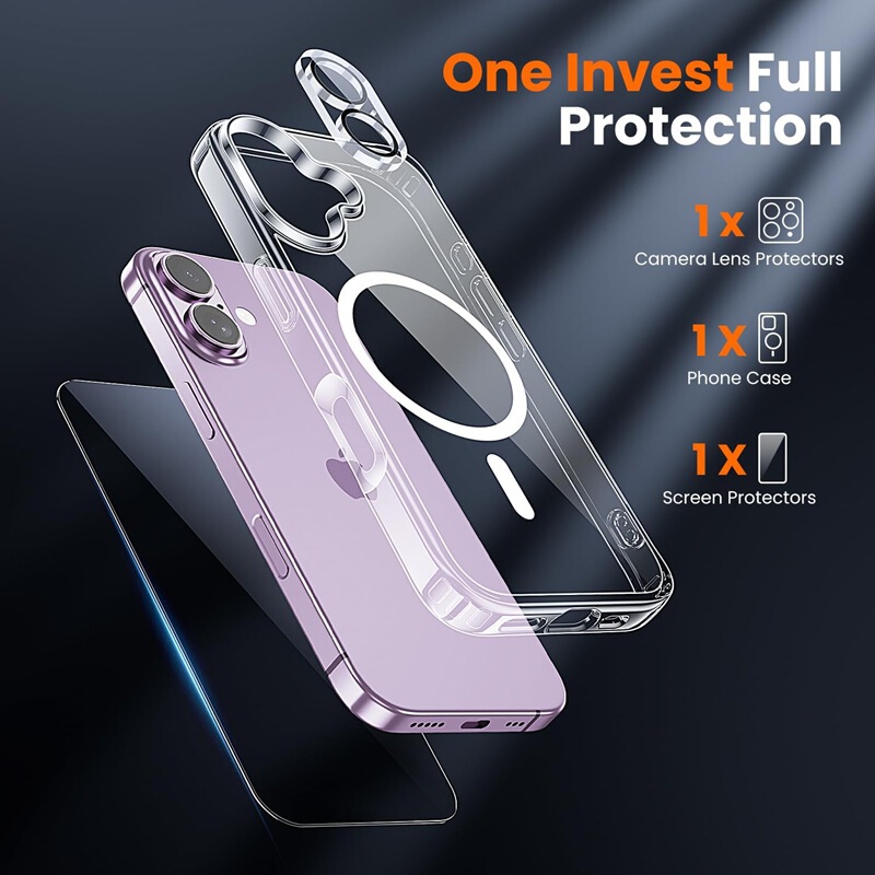 Suitable for iPhone 17 phone case with screen protector and camera protector, non-yellowing, anti-drop, transparent cover Suitable for iPhone 17 phone case with screen protector and camera protector, non-yellowing, anti-drop, transparent cover