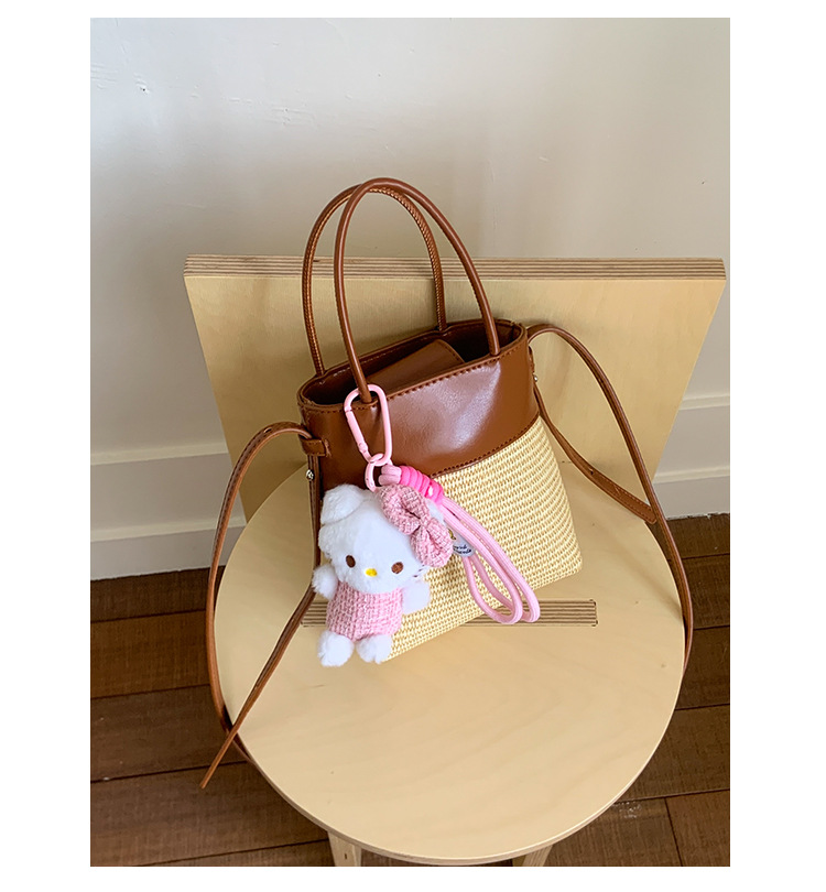 Korean style simple and fashionable woven mobile phone bag for women 2025 summer new seaside vacation crossbody straw woven bucket bag undefined