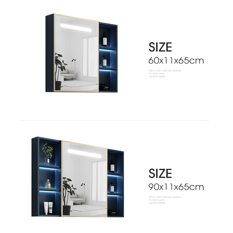 Espacio de aluminio espejo de baño montado en la pared caja de almacenamiento separada baño inducción inteligente espejo luminoso gabinete lavabo espejo