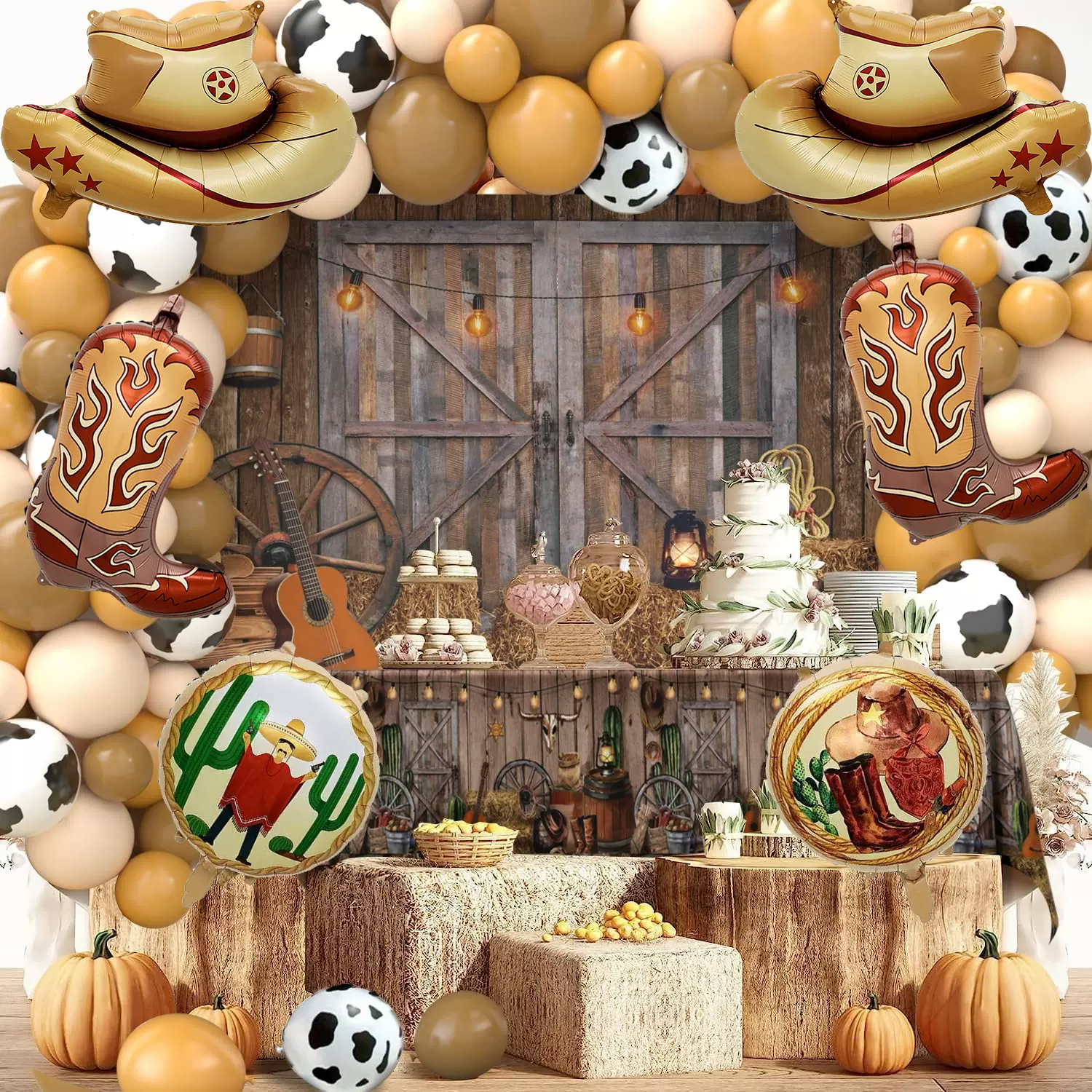 跨境牛仔乳胶气球套装 西部牛仔派对主题场景布置装饰