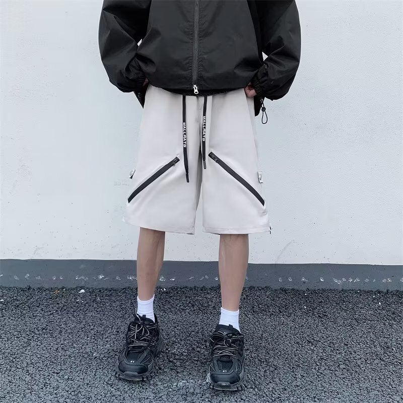 Zipper Charge Shorts Men's Summer Thin American Style High Street Motorcycle Trendy Design Sense Loose Casual Half Pants