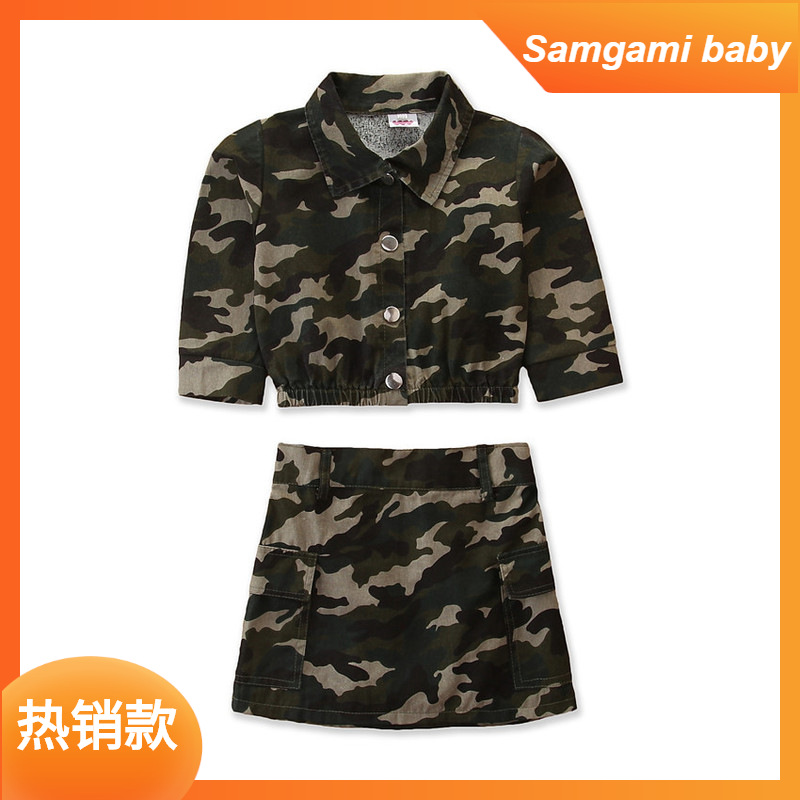 Amazon autumn new set for girls instagram style girl camouflage long sleeve jacket + camouflage skirt 2 sets