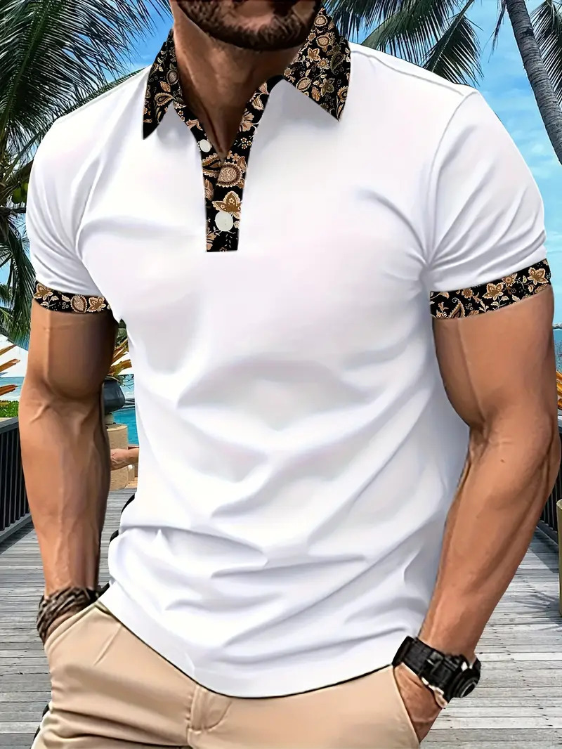 Independent Station Summer nuevos hombres de manga corta moda solapa botones rayas casual POLO camisa top MB13