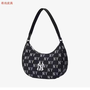 mlb2024 New Leather Label Underarm Bag Large Capacity Shoulder Handbag Retro Full Label ny Moon Bag Casual Bag