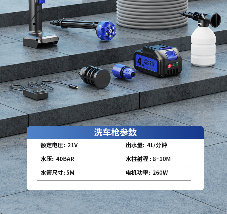 Carefully Selected Wireless High-Pressure Car Wash Water Gun, High-Power Car Wash Machine, Household Lithium Battery Portable Multi-Function Set Wholesale