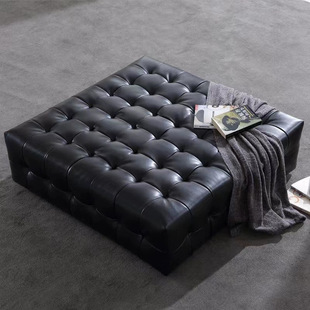 Simple clothing store sofa stool black leather Pier Square stool shoe changing stool cloakroom stool living room coffee table stool