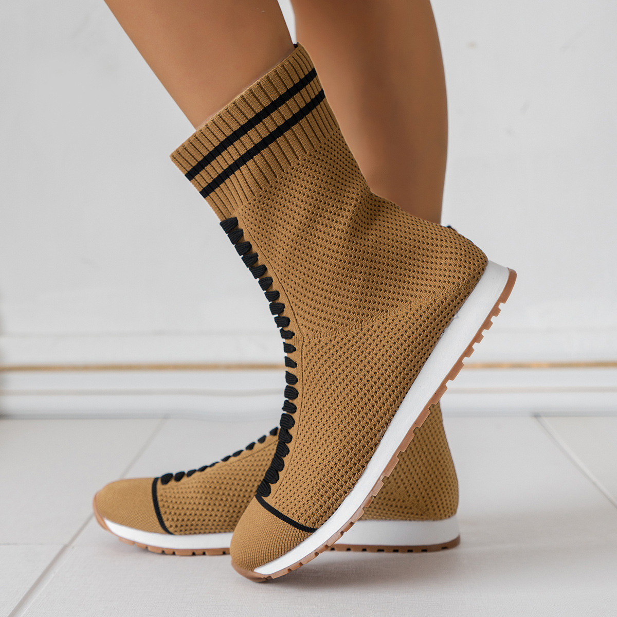 Women's Casual Color Block Round Toe Sock Boots display picture 3