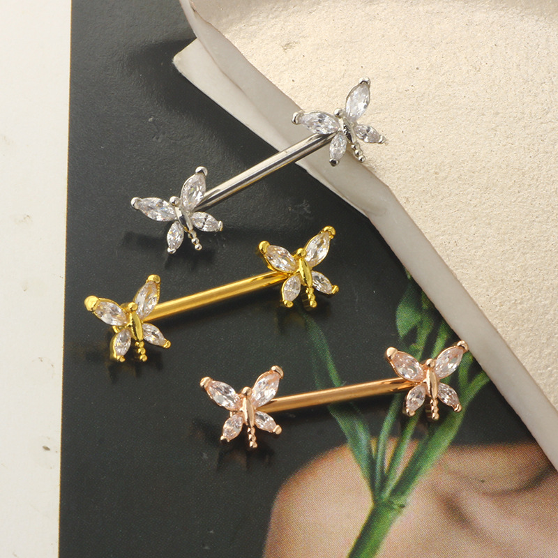 Dragonfly Straight Screw Ring 14G 16mm Body Piercing Jewelry Zircon Nail Style detail image 7