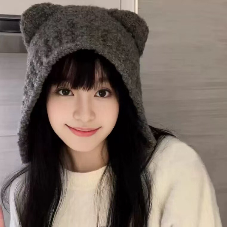 网红同款冬季帽子女时尚可爱小狗护耳帽女加厚保暖骑行卡通毛绒帽|undefined