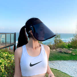 韩国UPF50+防晒帽防紫外线全脸空顶女骑行帽子开车太阳帽遮阳面罩
