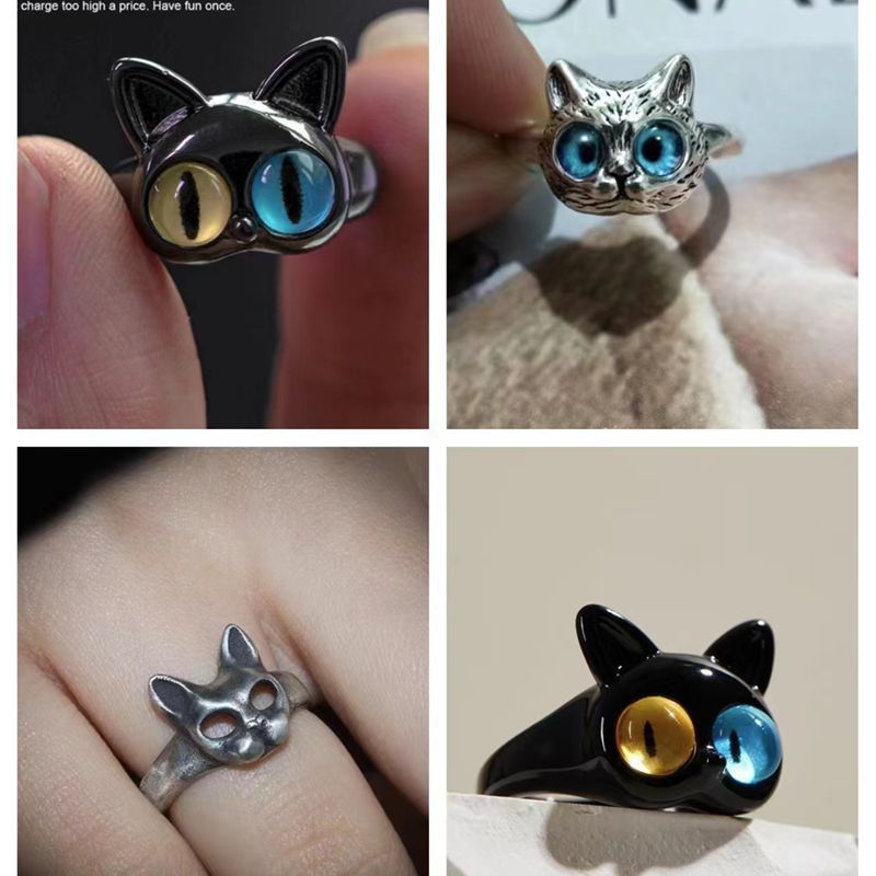 ins special-interest design monster black  ring funny big eyes index finger ring alloy couple‘s ring wholesale