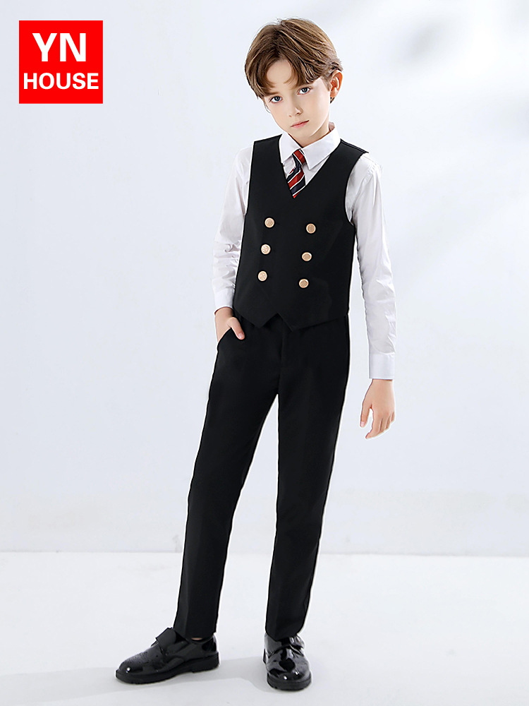 Traje para niños chaleco traje de niño gris estilo británico vestido flor niña traje anfitrión guapo de gama alta