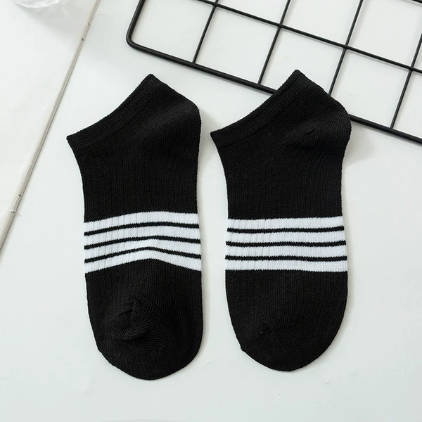 1-24-Four stripes men's boat socks-black