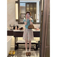 【スポット】フランス式油絵休暇砕花半身スカート女性快適ポケット傘スカート減齢痩せa字スカート