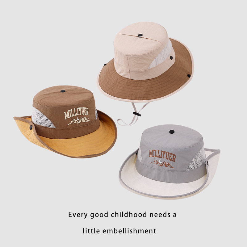 Sombrero de pescador para niños y niñas, sombrero de montaña de verano de alto albor, sombrero de montaña de protección solar, amplio, ventilado, cinturón de cabeza, sombrero solar