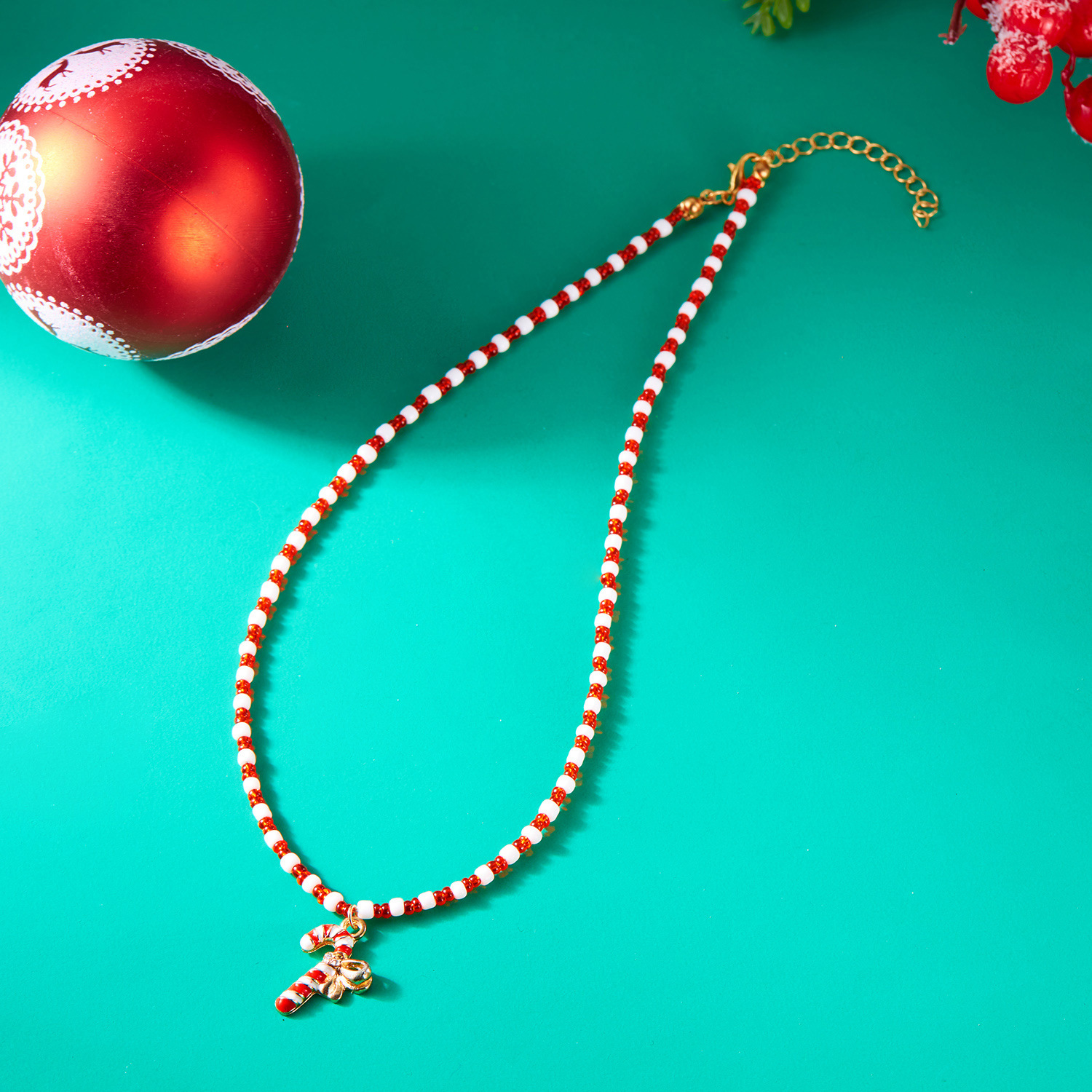 nouveau collier de perles fait main à la mode et polyvalent collier de perles de riz de sapin de Noël Père Noël femme_voghion.com