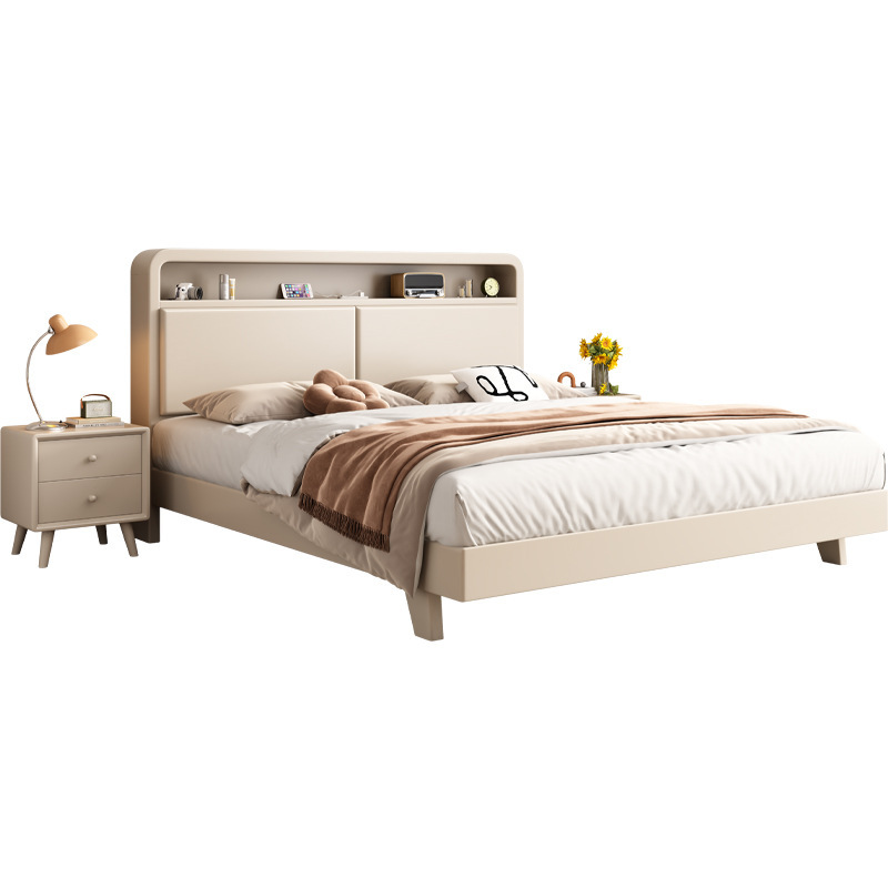 Cama silenciosa de estilo crema blanca nórdica moderna simple cama de madera maciza 1.5m 1.8 cama principal cama económica