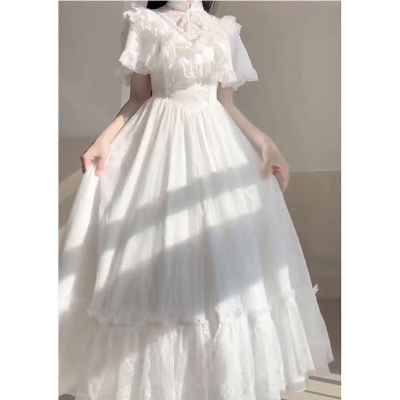 Lace retro white summer dress