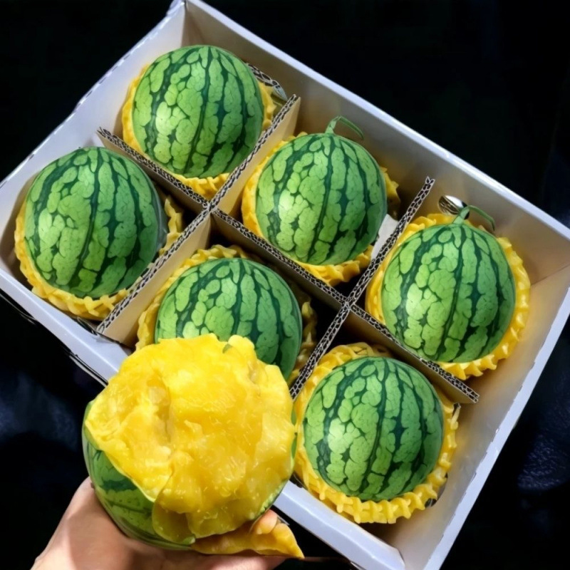 小凤西瓜手撕冰淇淋黄瓤皮薄脆甜多汁新鲜采摘麒麟自然成熟