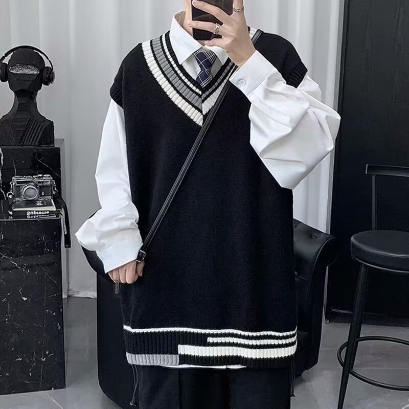 Autumn and Winter Ins Trendy Brand Couple Sweater Men's Korean Style Trendy Loose Round Neck Sweater Hong Kong Style Knitted Base Shirt