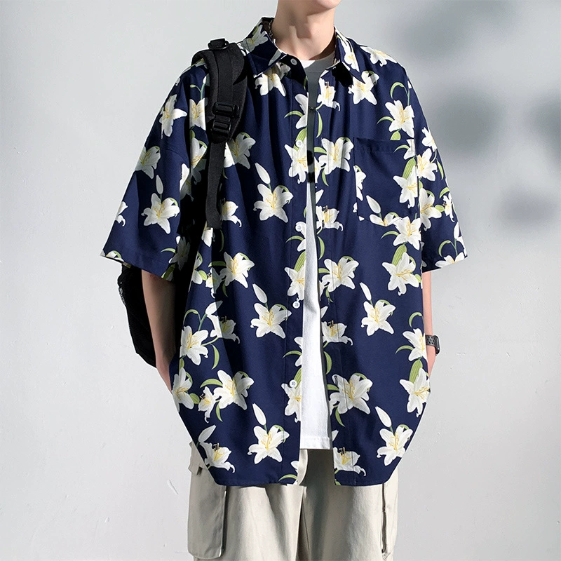 Японская трендовая рубашка на лето, дышащая стильная oversize, цвет тибетская лилия, размеры M–3XL