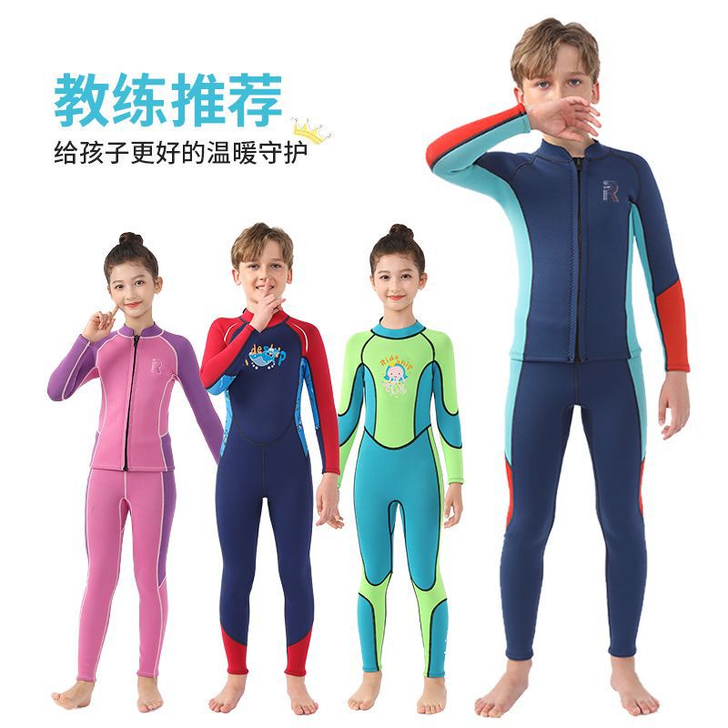 Children's one-piece diving suit men's 3mm thick winter swimming warm swimsuit cold-proof surfing suit women's split long sleeve sunscreen