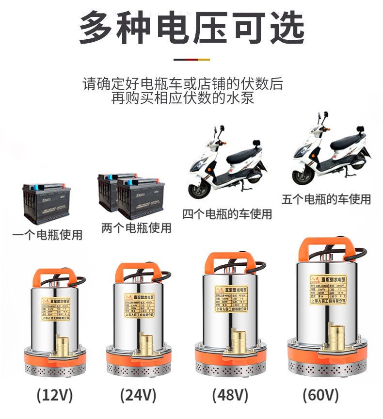 Shanghai People's 12V 24V 48V 60V 72V Dc Submersible Pump Electric Vehicle Battery Water Pump Car Wash
