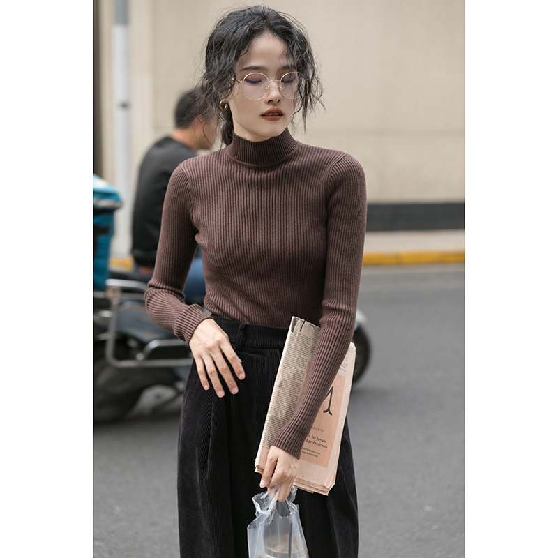 觅定半高领打底衫女秋冬内搭毛衣针织衫加厚上衣冬季新款黑色白色|undefined