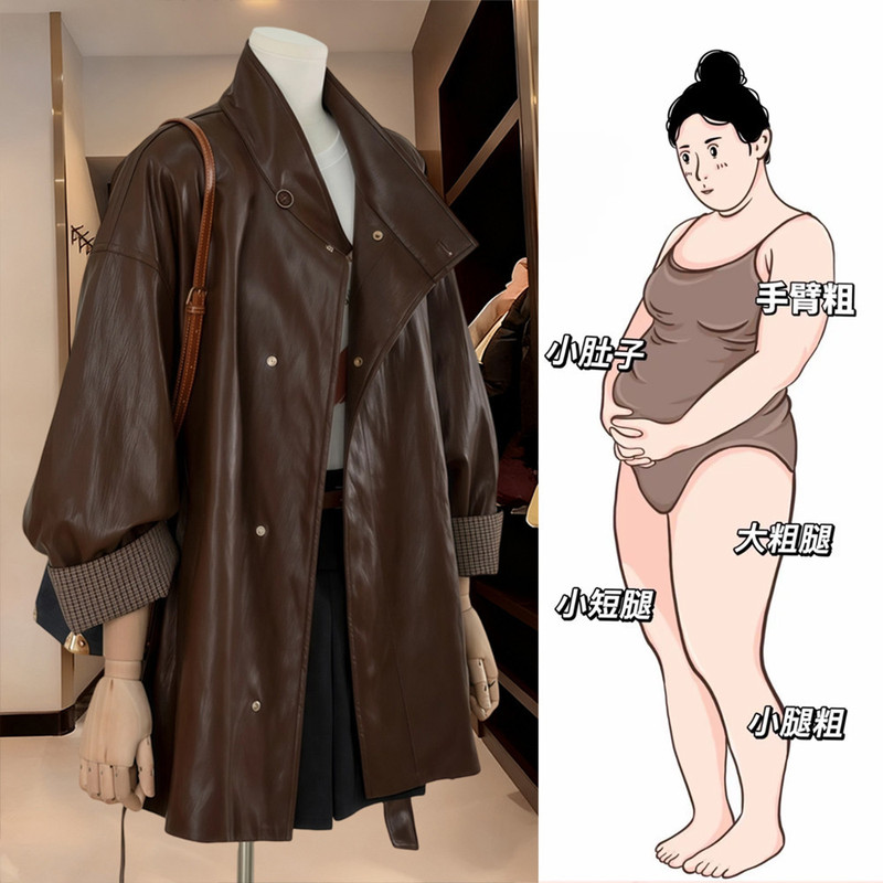 Plus Size 150kg Vintage Brown Stand Collar Trench Coat for Women, Spring High-End Waist-Cinching Loose Elegant Jacket
