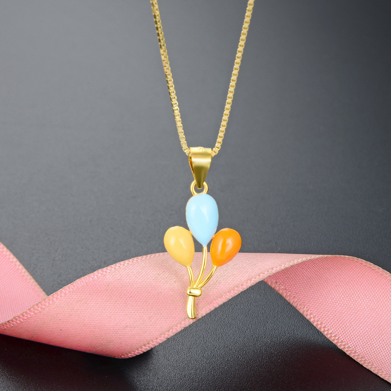 Nuevos accesorios transfronterizos de goteo de aceite 925 plata esterlina collar de clavícula de mujer Europa y América dibujos animados colgante de globo de color