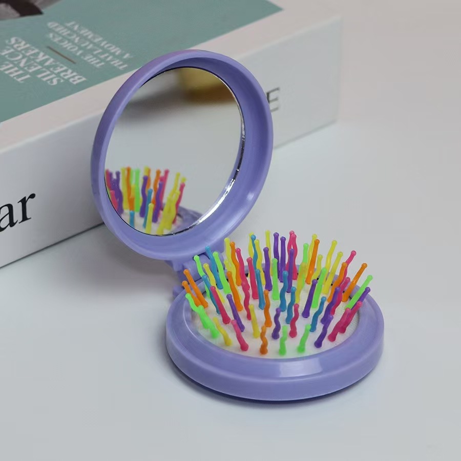 Airbag plegable Pequeño peine con espejo de maquillaje DIY adorable cojín de aire de niña cabeza de masaje portátil peine espejo todo en uno