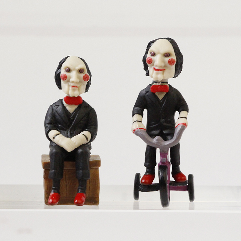 Saw Horror Cycling Suitcase Sitting Scene Mobile Phone Rope Pendant Q Version Doll Boxed Ornaments