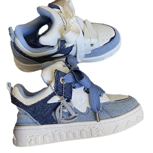 Denim stitching blue bread shoes for women American style original versatile height increasing casual shoes thick-soled sneakers for women