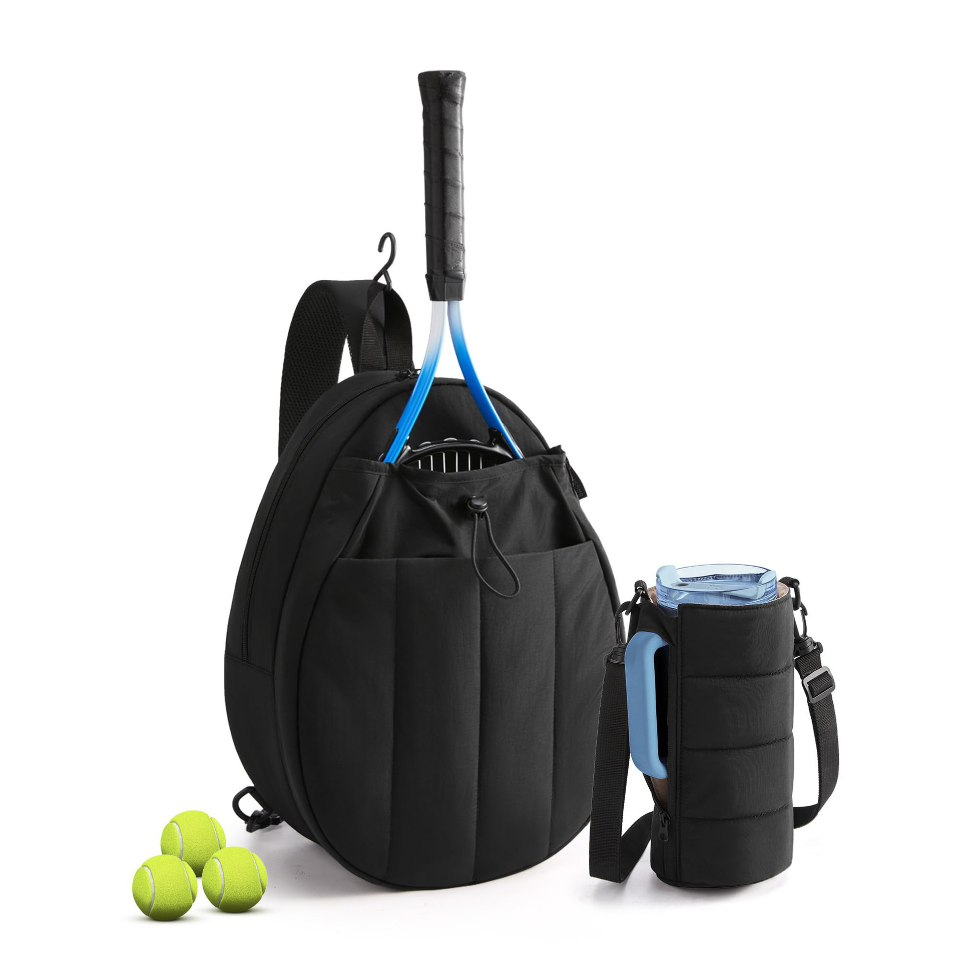 New outdoor down-filled tennis bag, portable, with 2 tennis ball straps, water bottle holder, and a large capacity for carrying a racket