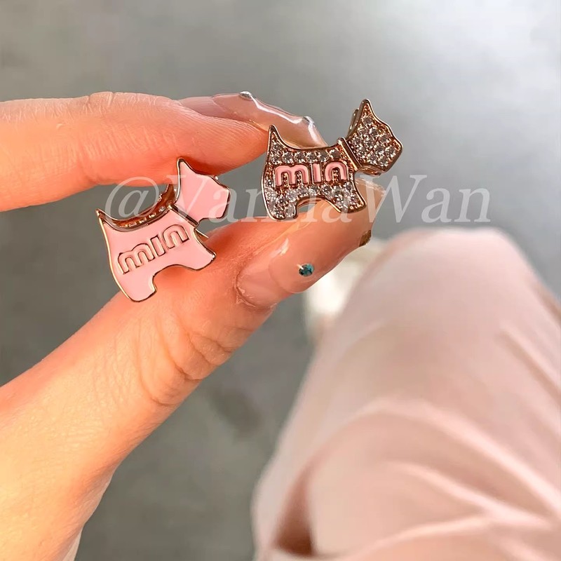 樱花狗狗～双面可戴狗狗耳环耳扣镶钻粉色系耳饰|undefined
